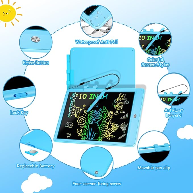 Decute Kids Toys LCD Writing Tablet with Stylus, 10 Inch Erasable Toddlers Doodle Board, Reusable Drawing Pad for Kids, Educational Christmas Birthday Gift for 3 4 5 6 7 8 Girls Boys Toddler Blue