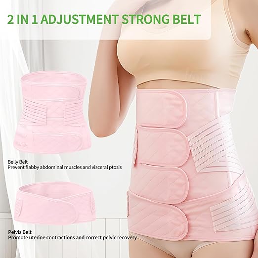 2 in 1 Postpartum Belly Band Wrap Pink, C-Section Support Belt Medium, Post Partum Support Recovery Waist/Pelvis Belt, Hysterectomy Belly Band Binder Girdle Stomach