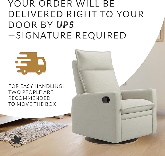 Jaymar Arya Modern Nursery Glider Recliner Chair – Cozy Nursing Chair with 360° Swivel for New Parents, Gentle Motion, Compact Design, High Back & Low Armrests, Canadian Made (Sand/Como Fabric)
