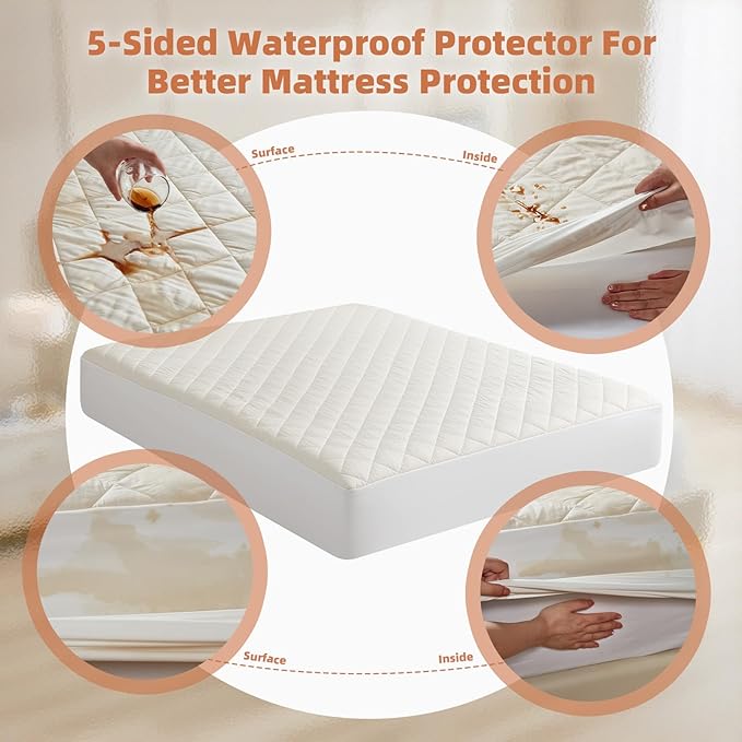Lofe Organic Cotton King Mattress Protector - Top&Side 100% Waterproof Mattress Protectors, Breathable Organic Mattress Protector, Noiseless King Mattress Protectors Waterproof 80x76x17 in