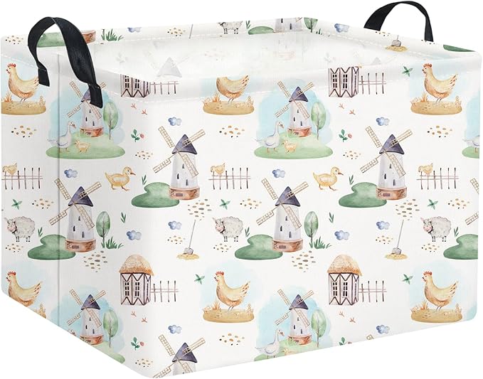 HIYAGON Rectangular Baby Basket for Boys Kids Baby Storage Basket Toy Storage Bin Organizer Box Room Decor(Farm)