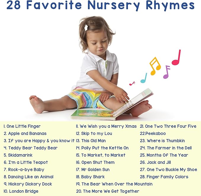 LEARNING BUGS Fun Favorite Nursery Rhymes – Sing Along with 28 Nursery Rhymes, Musical Books for Toddlers, 28-Button Music Book, Musical Toys for Toddlers 1-3