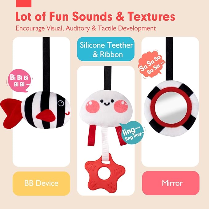 hahaland Car Seat Baby Toys 0-3 Months Developmental Carseat Toys for Infants 0-6 Months Stroller Baby Toys 6 to 12 Months Infant Toys for Ages 0-2 Baby Girl Gifts Travel Toys 0-6 Months