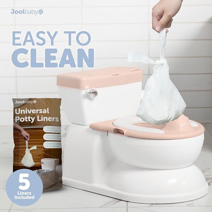 Real Feel 2-in-1 Potty with Wipes Storage, Flushing Sounds & Disposable Liners - Realistic Toilet - Easy to Clean & Assemble - Jool Baby (Pink)