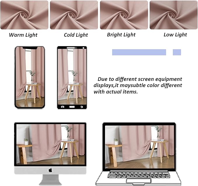 Simplebrand Ava Blackout Curtains for Patio 108 Inches Long 2 Panels Set, Solid Thermal Insulated Room Darkening Rod Pocket Window Treatment Curtains Blackout Drapes, W50 x L108 Inch, Blush