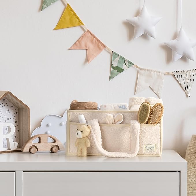 PeraBella Baby Diaper Caddy Organizer with Handle, Boy & Girl Shower Gift Basket, Portable Diaper Storage Basket Bin for Wipes, Newborn Baby Essentials Registry Search Must Haves, Car Caddy Organizer