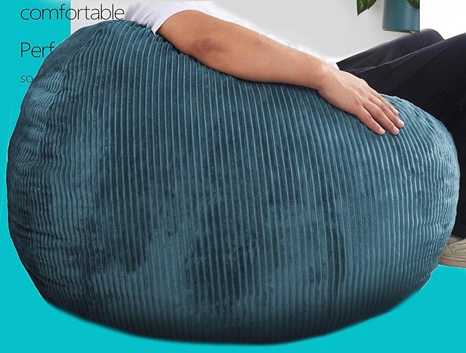 Bean Bag Chair 3Ft Luxurious Faux Rabbit Fur Memory Foam Bean Bag Chairs for Adults/Teens with Filling,Ultra Soft Faux Fur Fabric, Round Fluffy Sofa for Living Room Bedroom College Dorm (Blue)