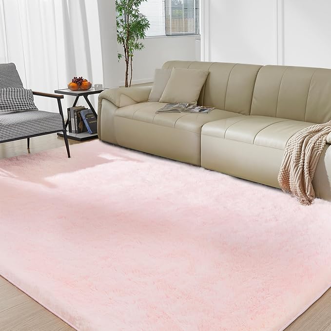 Ultra Soft Rug for Living Room, 9X12 Fluffy Shag Area Rug for Bedroom, Modern Shaggy Carpets Fuzzy Rug for Teens Dorm Nursery Home Decor Aesthetic, Upgrade Anti-Skid Durable, Pink
