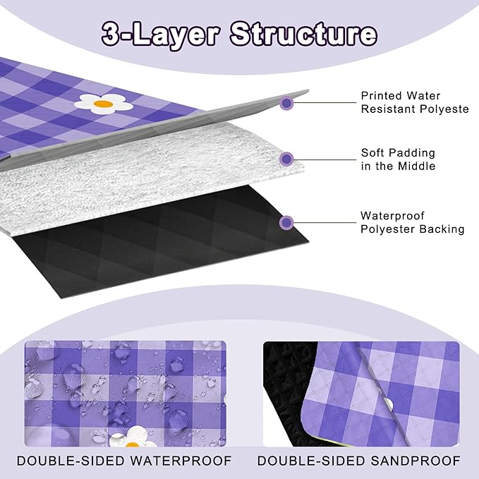 Extra Large Picnic Blanket Waterproof,80"x 80"Foldable Machine Washable Beach Blanket,Outdoor Blanket for 6-8 Adults,Suitable for Indoor Crawling,Park Beach,Camping,Hiking,Family Travel(Purple)