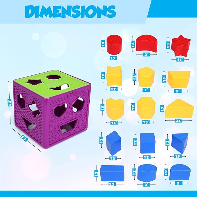 Shape Sorter Toy, Toddler and Baby Stem Sorting and Matching Activity Cube, 18 Blocks Colorful Sorter Box, My First Baby Toys Gift for Boys & Girls