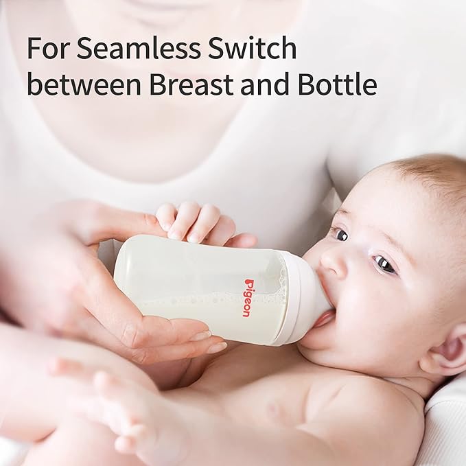 Pigeon PP Nursing Bottle Wide Neck, Anti-Colic, Streamlined Body, Natural Feel, Easy to Clean, 5.4 Oz (Pack of 4), Includes 4pcs SS Nipples (0m+)