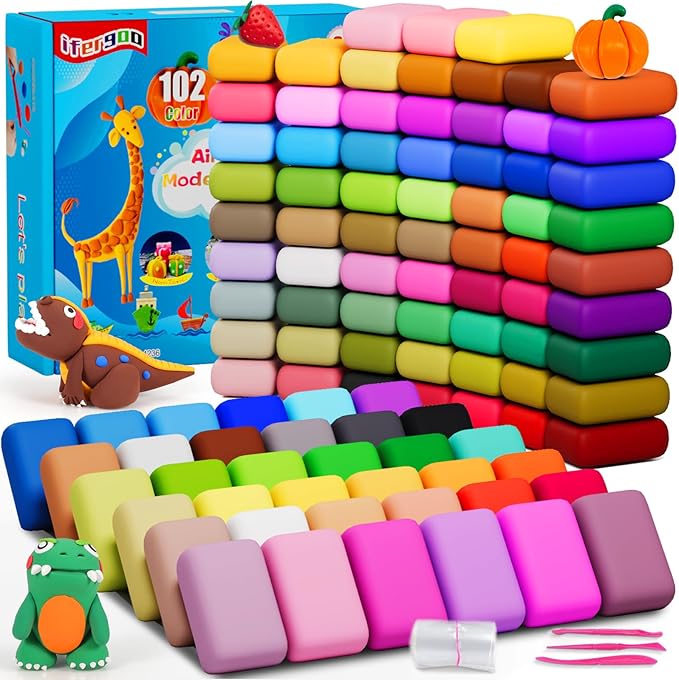 ifergoo Air Dry Clay for Kids - 102 Colors Molding Magic Clay Kit, Safe & Non-Toxic, Kids DIY Model Art & Crafts Toys with Sculpting Tools, Birthday & Christmas Gifts for Boys & Girls 3-12 Years Old