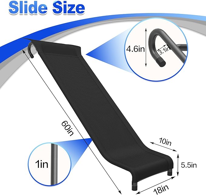 Universal Trampoline Slide with Buffer Region, Heavy Duty Steel Trampoline Accessory, for 8 10 12 14 15 16FT Trampoline, Ideal for Children or Kids to Climb up and Slide Down. (Black)