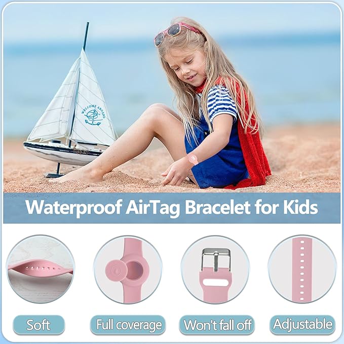 Waterproof Bracelet for AirTag Kids, Personalized Initial Letter Hidden Holder Compatible with Air Tag, Silicone Case for Airtag Adjustable Anti-Lost GPS Tracker for Toddler Child Elder, E