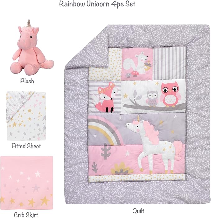 Bedtime Originals Rainbow Unicorn Pink/Purple 4-Piece Baby Crib Bedding Set
