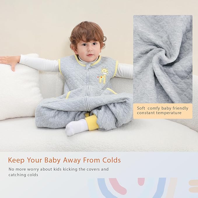 Baby Toddler Sleep Sack with Feet 2.5 TOG Winter, Wearable Blanket with Legs, Toddler Sleeping Sack Long Sleeve (Giraffe, 2T-3T)