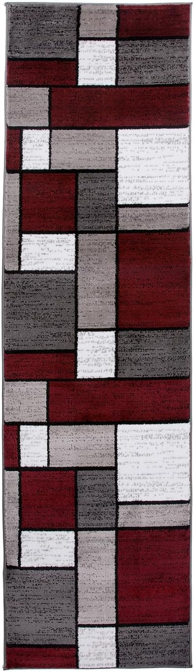 Rugshop Contemporary Modern Boxes Runner Rug 2' x 7'2" Red