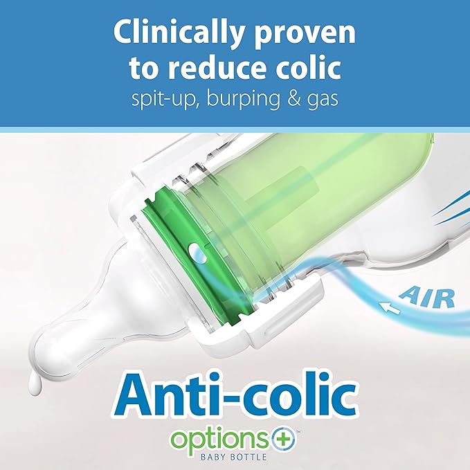 Dr. Brown’s Natural Flow® Anti-Colic Options+™ Narrow Baby Bottles, 8 oz/250ml, with Level 1 Slow Flow Nipple, 4 Pack, Purple/Clear