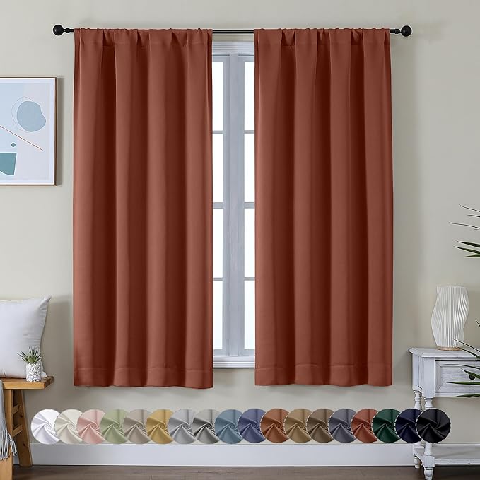 Simplebrand Ava Terracotta Blackout Curtains for Bedroom 63 Inch Length 2 Panels, Solid Thermal Insulated Energy Saving Rod Pocket Window Treatment Curtains Blackout Drapes, W40 x L63 Inch, Terracotta