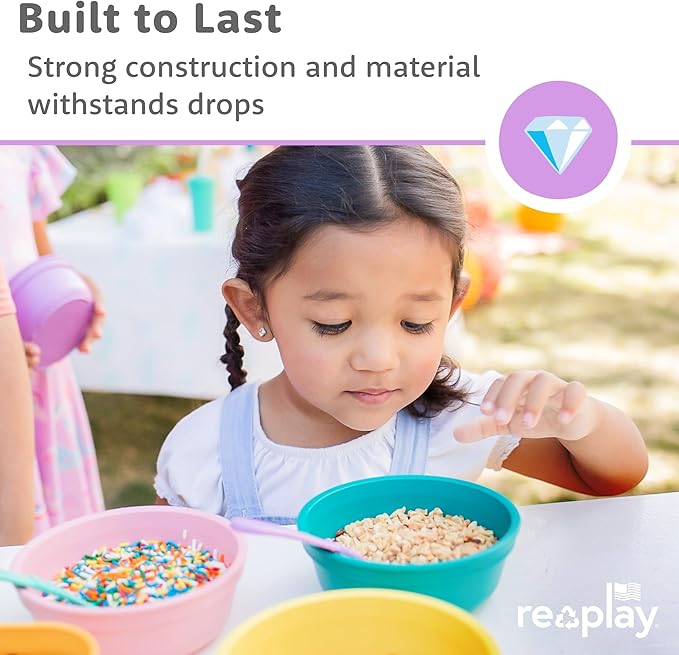 Re-Play 12 Oz. Toddler Bowls for Snack and Everyday Dining - Dishwasher and Microwave Safe - Made in USA - Set of 3-5.75" x 5.75" x 2" - Beach Baby