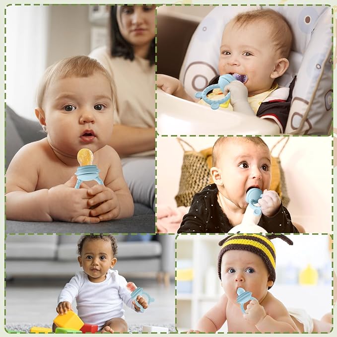 JEXFUN Silicone Baby Fruit Food Feeder Pacifier & Breastmilk Popsicle Freezer Molds for Cooling Relief, BPA Free Silicone Feeder to Safely Introduce New Foods, Double as Teething Toys, 4 Month+
