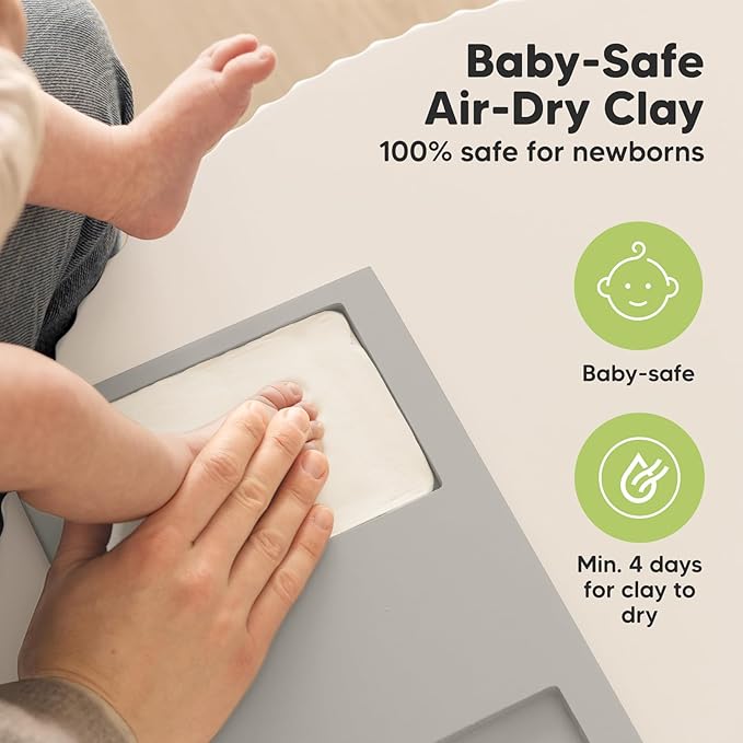 Baby Hand and Footprint Kit - Clay Handprint Keepsake Frame, Newborn Nursery Picture Frame, Personalized New Mom Gifts for Baby Shower & Registry (Cloud Gray)