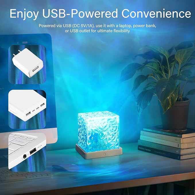 VoMii Ocean Wave Projector Light,16 Colors Luminorthe Cube Lamp with Dynamic Wave Effect,Northern Lights Projector Ambient Lighting with Remote for Bed Room Classroom Decor