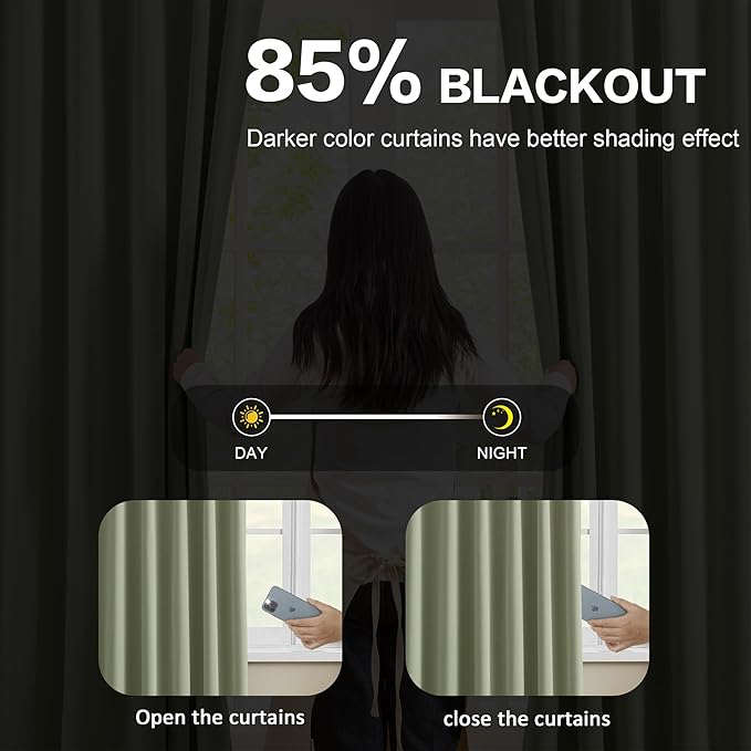 Sage Green Pinch Pleat Curtains 72 Inches Long Thermal Insulated Dark Black Out Short Drapery for Bedroom Light Blocking Window Covering Room Darkening Drapes for Living Room 40x72 2 Pieces