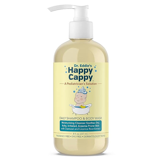 Happy Cappy Baby Shampoo and Body Wash - Shampoo & Body Wash for Eczema-Prone Skin, For Infants, Toddlers, & Kids, Reduces Itching and Redness, Dermatologist Tested, Fragrance Free - 8 fl oz