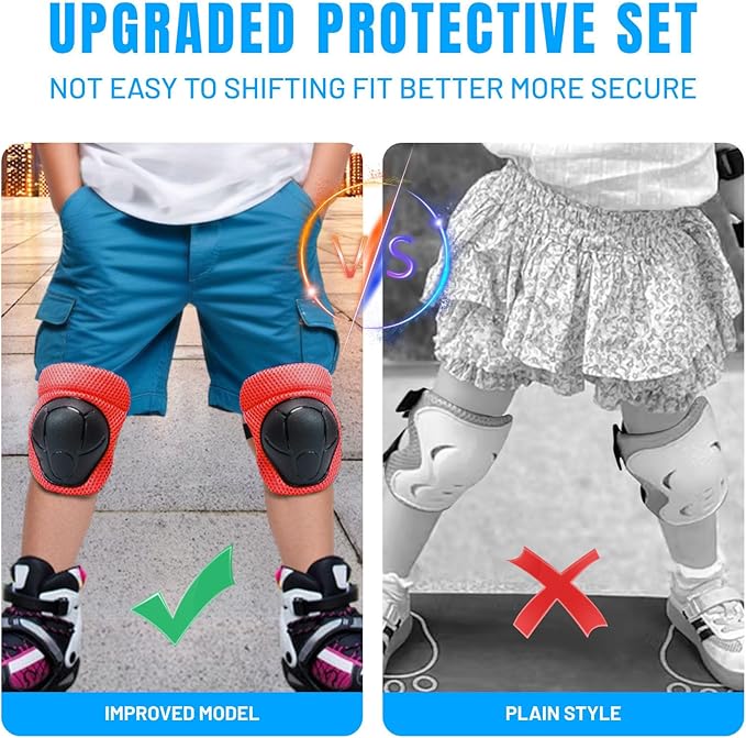 Knee Pads Elbow Pads Wrist Guards Set for Kids,Upgraded Protective Gear for Toddle 4-12 Boys or Girls Children Roller Skating Scooter Skateboarding Bike Roller Blade