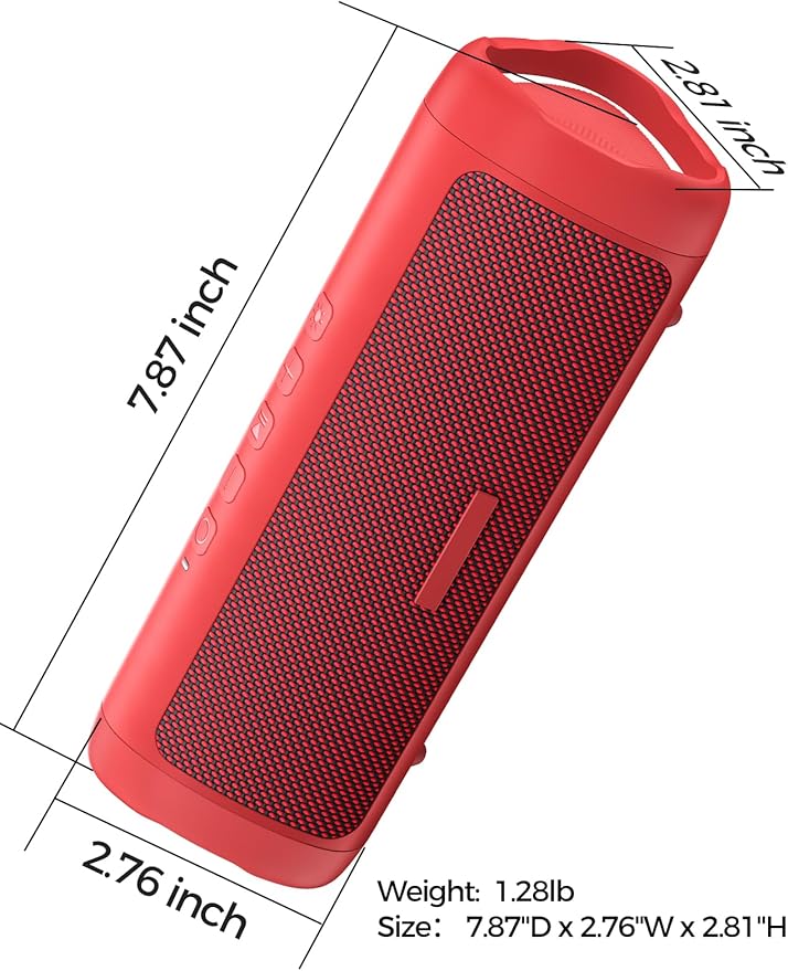 Bluetooth Speaker with HD Sound, Portable Wireless, IPX5 Waterproof, Up to 20H Playtime, TWS Pairing, BT5.3, for Home/Party/Outdoor/Beach, Stocking Stuffers, White Elephant Gifts for Adults (Red)