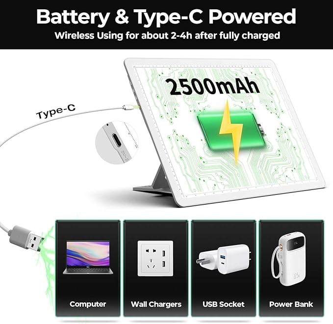Zocelight Rechargeable A4 Light Pad with Built-in Stand,Super Bright Magnetic Light Box For Tracing,Wireless Diamond Art Light Board with Side Buttons,Light Table for Diamond Painting,Sketching(White)