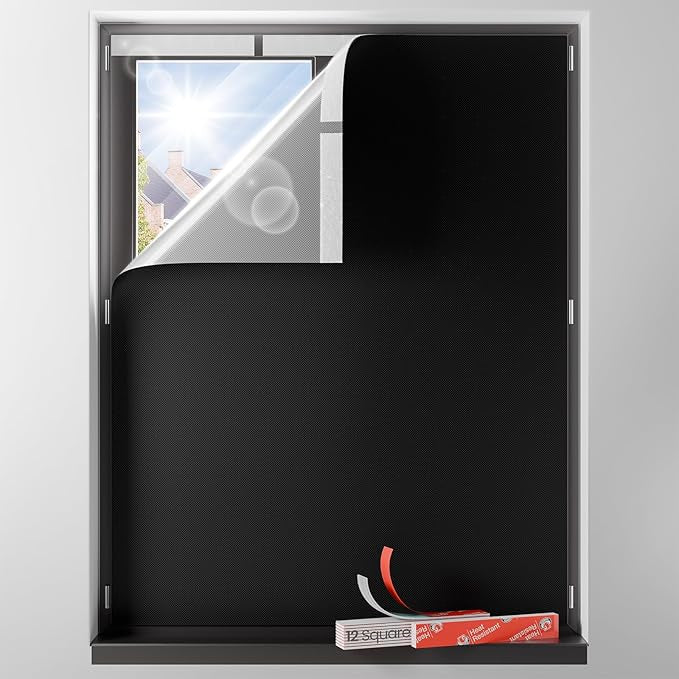 Sumobaby Blackout Curtains for Bedroom Portable 68"x70",No Drill Blackout Shades with Upgraded Hook&Loop Tapes,100% Black Out Window Cover,Thermal Insulated Blinds for Bedroom,Nursery(1 Panel,Black)