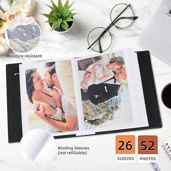 RECUTMS Photo Album 4x6 52 Photos - Small Mini Capacity Premium Leather Cover, Small Capacity Pictures Book Easy to Classify and Portable for Wedding Family Baby Vacation(Beige)