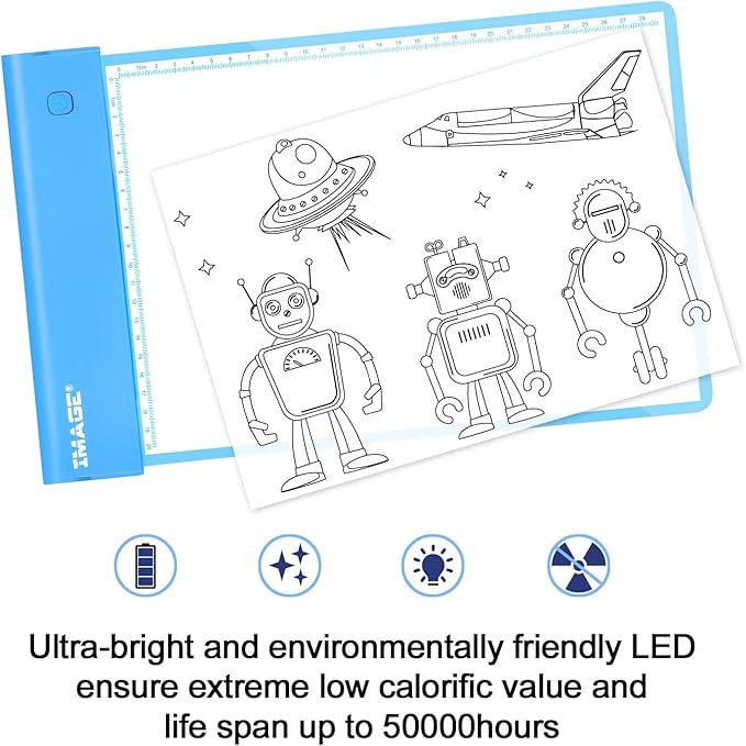 IMAGE Light Up Tracing Pad Blue Drawing Tablet Coloring Board for Kids Children Gift for Boys Girls (Includes 10 Traceable Sheets and Two Clips)