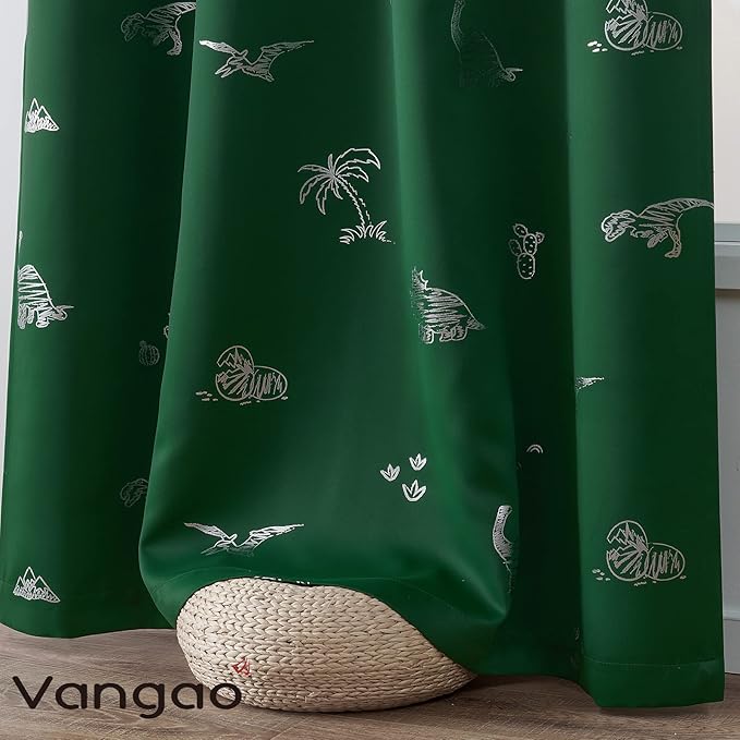 Vangao Kids Curtains Green Blackout Dinosaur Curtains for Boys Kids Nursery Girls Room Silver Dino Foil Print Thermal Insulated Drapes Grommet Top Window Treatments 63 Inches Length 2 Panels