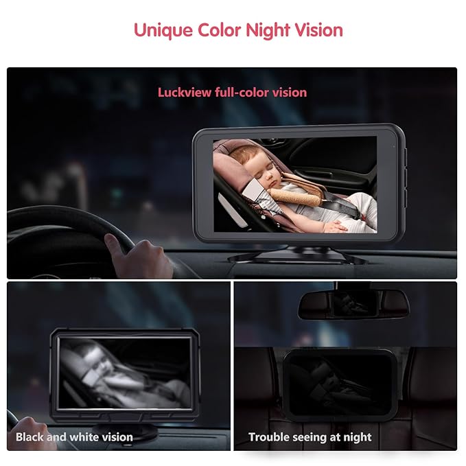 BM2 Car Camera for Baby, 5.2" 1080P Screen with 3X Zoom, Clear Rear-Facing View, 360° Rotating Lens, Easy Installation – Safety for Infants and Pets