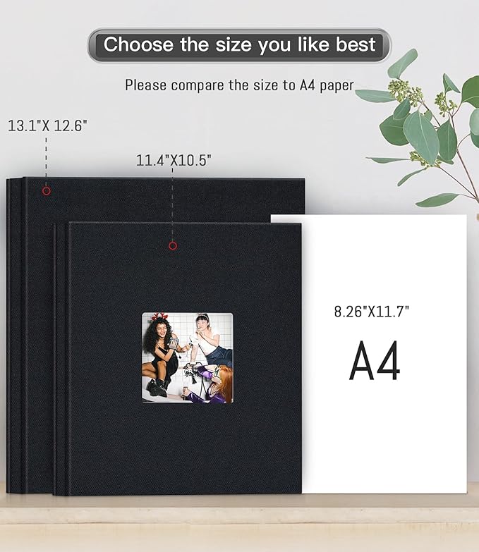 popotop Photo Album Self Adhesive with Picture Display Window,60 Pages DIY Scrapbooking Supplies Kit for 4x6 8x10 Picture,Linen Cover Memory Book for Baby Wedding, with Scraper and Metallic Pen