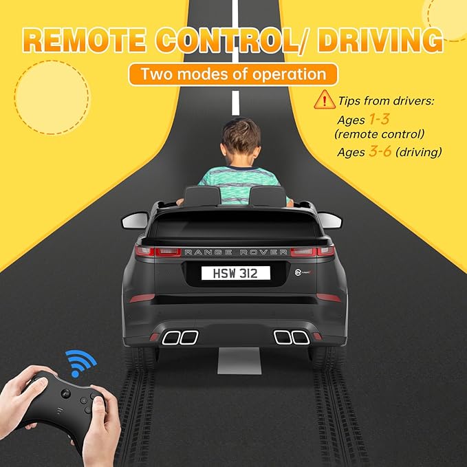 Hetoy Kids Ride On Car with Remote, Licensed Land Rover Kids Electric Car, Ride On Toys for Kids 3-8 with Mp3 Player, Rocking, Pull Rod, Black