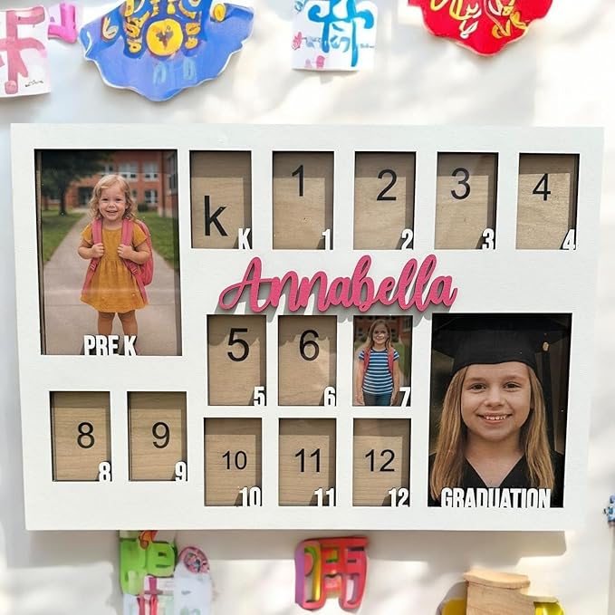 School Years Picture Frame Kids School Frame Graduation Photo holder K-12 Picture holder Preschool to Graduation display Photo Collage display Picture Frames pre K-12 Years(PRE K-Graduation)