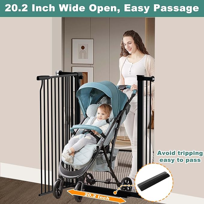 40.5" Extra Tall Baby Gate for Doorways, 49.2"-54.7" Extra Wide Pet Gate Pressure Mounted, 1.37" Narrow Space Puppy Dog Barrier Indoor, No Drill Safety Child Gate, No Climb Fence Black