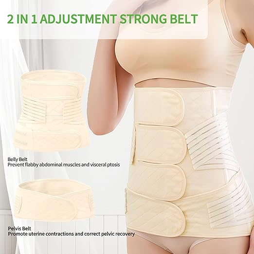 2 in 1 Postpartum Belly Band Wrap Beige, C-Section Support Belt Large, Post Partum Support Recovery Waist/Pelvis Belt, Hysterectomy Belly Band Binder Girdle Stomach