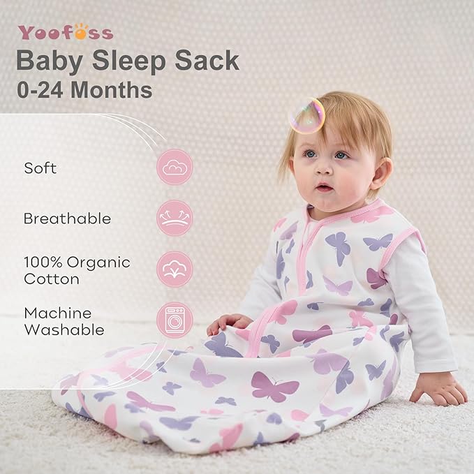 Yoofoss Baby Sleep Sack 18-24 Months Baby Wearable Blanket 100% Cotton 2-Way Zipper TOG 0.5 Toddler Sleeping Sack 3 Pack, Lightweight Sleep Sacks for Babies(X-Large)
