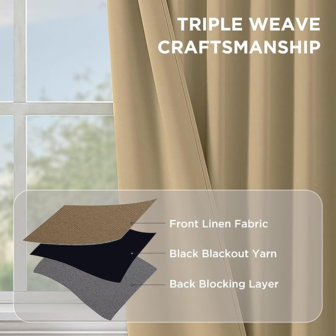 Joydeco Blackout Curtains 84 Inch Long for Bedroom, Thermal Insulated Black Out Curtains 2 Panels Set, Room Darkening Drapes for Living Room Window (W52 x L84 Inch, Beige)