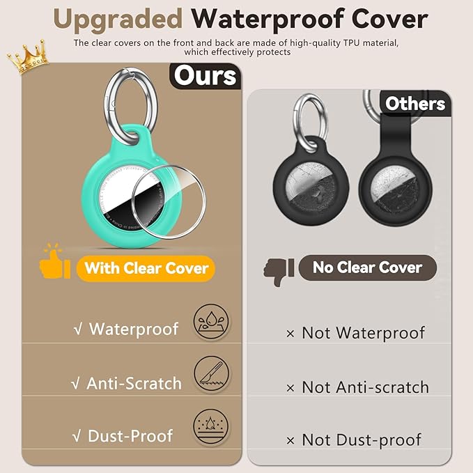 Upgrade Waterproof 4 Pack Airtags Holder with Apple Airtags Keychain, Hard PC Air Tag Case, Anti-Scratch & Shock Air tag Holder, Men's Women's Keyrings & Keychains -Black+Mint Green+Purple+Pink