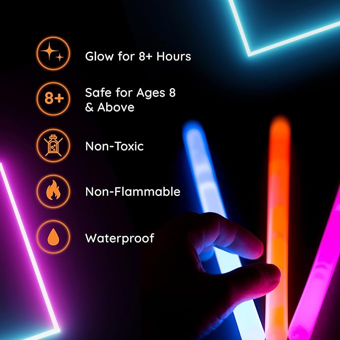 Glow Fever Glow in The Dark Sticks - 100 ct 6" Glow Sticks Bulk Party Pack with End Caps & Lanyards - Glow Party Favors for Concert, Festival, & Wedding Neon Light Sticks by Party Dragon, Multi