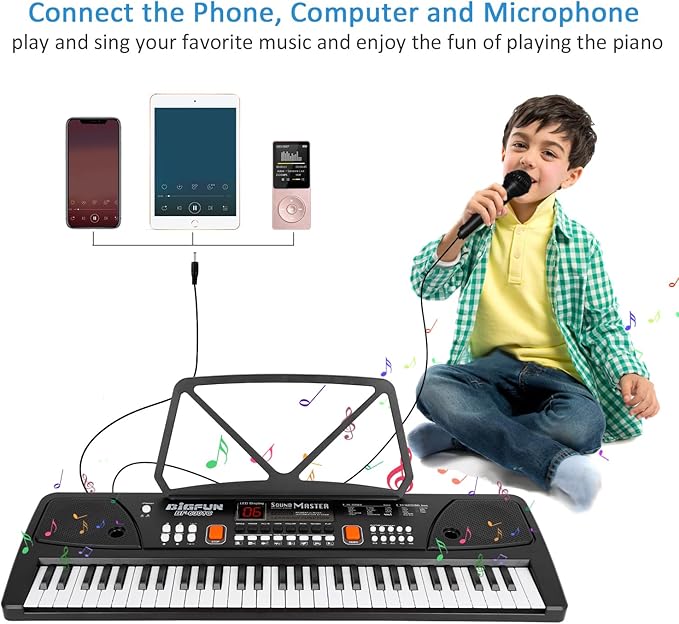 M SANMERSEN Piano for Kids with Microphone, Keyboard Piano for Beginners Electronic Keyboard 61 Keys with Dual Speakers/LED Display/AUX-in Jack/Music Stand Piano Toys for Boys Girls Ages 3-12