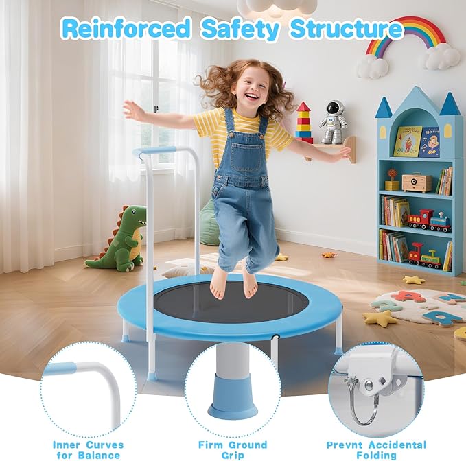 36" Mini Trampoline for Toddlers Ages 1–6 – Foldable Indoor/Outdoor Kids Rebounder with Foam Handle & Safety Padded Cover