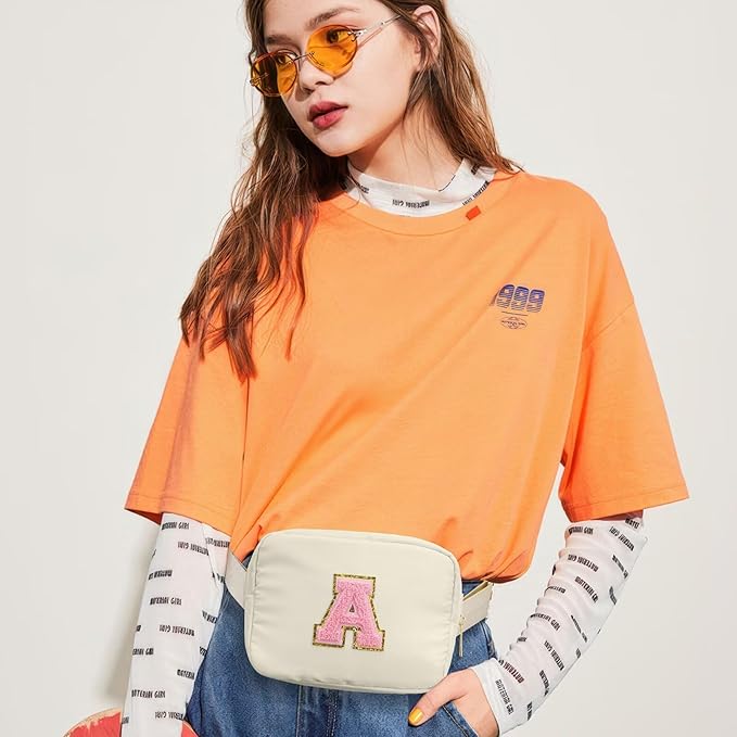 YOOLIFE Gifts for Girls - 5 6 7 8 9 10 11 12 13 14 15 16 Year Old Girls Birthday Gifts for Teen Girls, Preppy Stuff for Teen Girls Teenage Girl Gifts, Initial Crossbody Bag Belt Bag, White P