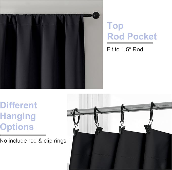 Simplebrand Ava Halloween Black Blackout Curtains for Bedroom, 2 Panels Set, 72 Inch Length, Privacy Thermal Insulated Rod Pocket Window Curtains for Patio French Door, W40 x L72 Inch